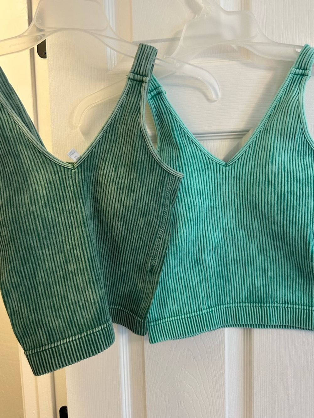 Zenana Outfitters Striped Ribbed V-Neck Tank Top in Teal and Aqua